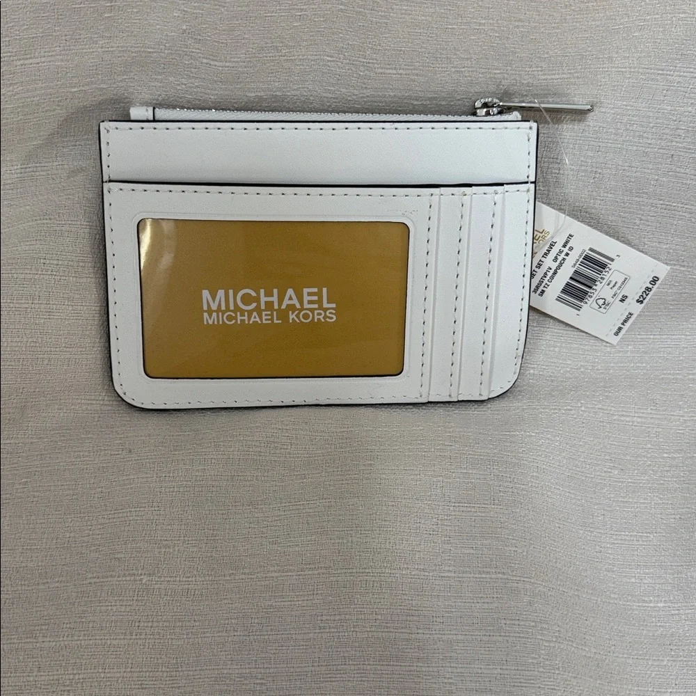 Michael Kors Optic White Jet Set Travel Quilted Coin Pouch Wallet